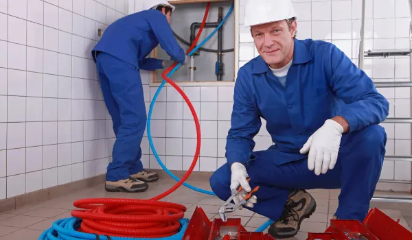 a male plumber fixing a bathroom faucet in Plano, TX - Burst Pipe Repair