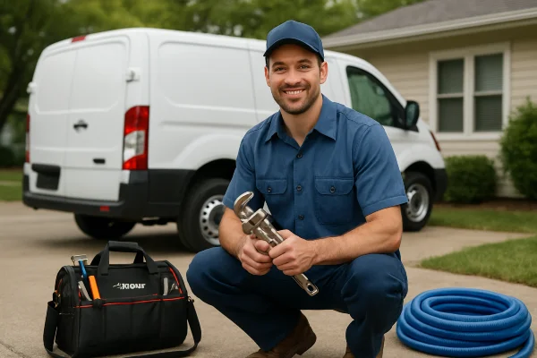 a male plumber smiling and posing for the camera in Plano, TX - Commercial plumbing services