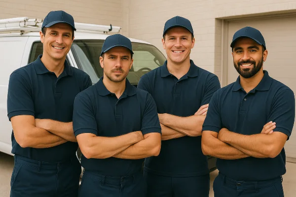 4 plumbing technicians posing for the camera in Plano, TX - Toilet replacement